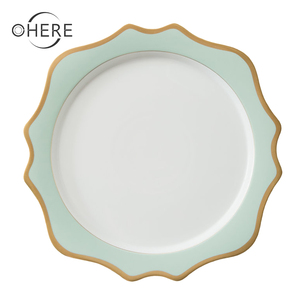 <span class=keywords><strong>Vajilla</strong></span> de Porcelana Fina de Color Verde Menta con Borde Dorado, Platos Blancos para Catering de Bodas, Alquiler de <span class=keywords><strong>Vajilla</strong></span> de Cerámica - Product Image 2