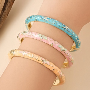 Wholesale Chinese Style Travel Gift Color Drop Spring Open <b>Bracelet</b> Peony Cloisonne Ladies Vintage Enamel <b>Bangles</b> Turquoise - Product Image 2