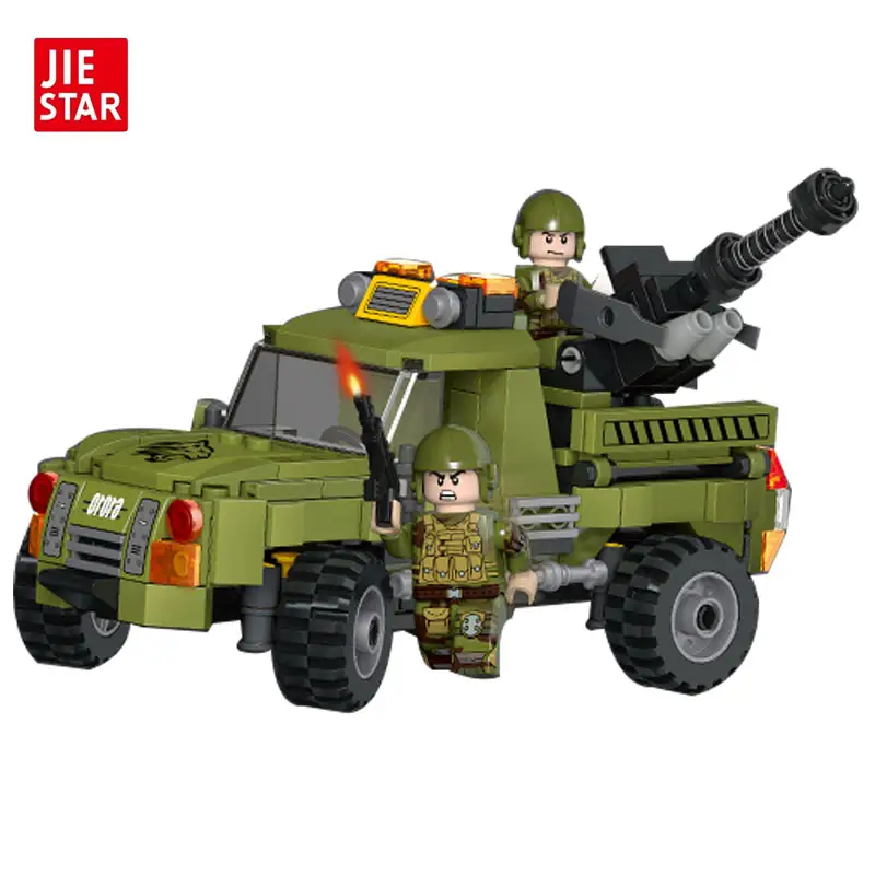 JIESTAR 장난감 331 PC WW2 토지 방어 저격 차량 트럭 자동차 모델 육군 교육 빌딩 블록 장난감 어린이 DIY 군사 장난감