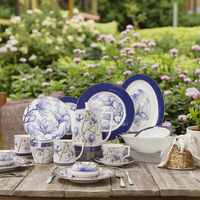 Nouvel ensemble de vaisselle de luxe en porcelaine bleue et blanche, 17 pièces, service de table exquis en porcelaine fine