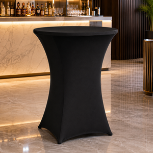 Hotel Black Cocktail Spandex Table Cover Solid Color <b>Round</b> Highboy Stretch Fitted <b>Tablecloth</b> For Banquet Bar Reception - Product Image 1