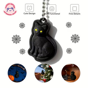 Pendentif chat noir imprimé en 3D, mignon chaton de dessin animé, pendentif de sac, porte-clés, petit cadeau - Product Image 1