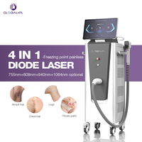 Système d'épilation laser professionnel 2026 à quatre longueurs d'onde (755nm, 808nm, 940nm, 1064nm) avec diode laser, détecteur de poils IA et refroidissement par glace pour salon
