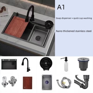 Évier de cuisine simple en acier inoxydable 304, extra épais, noir, nano, gaufré en nid d'abeille, grand évier à légumes LIBERT A-<span class=keywords><strong>1</strong></span> - Product Image 4