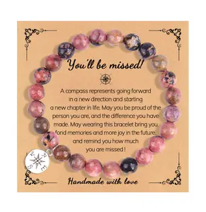 Perles en pierre de zèbre rose givré naturel 8mm Agate rayée perlée boussole Yoga Bracelet pour hommes femmes cadeau corde élastique bijoux