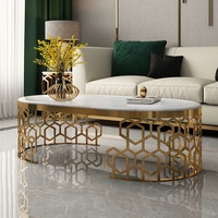 Tables basses modernes bon marché meubles de maison de luxe salon cadre en acier inoxydable doré dessus en marbre ensemble de table basse ronde