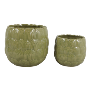 Vasi in ceramica testurizzata per piante da interno ed esterno, set di due fioriere decorative verdi - Product Image 1