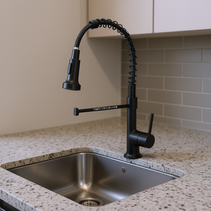 Robinet de cuisine noir extractible à poignée unique, design moderne, montage sur comptoir, en laiton avec valve en céramique, 2.0-2.9 GPM - Product Image 2