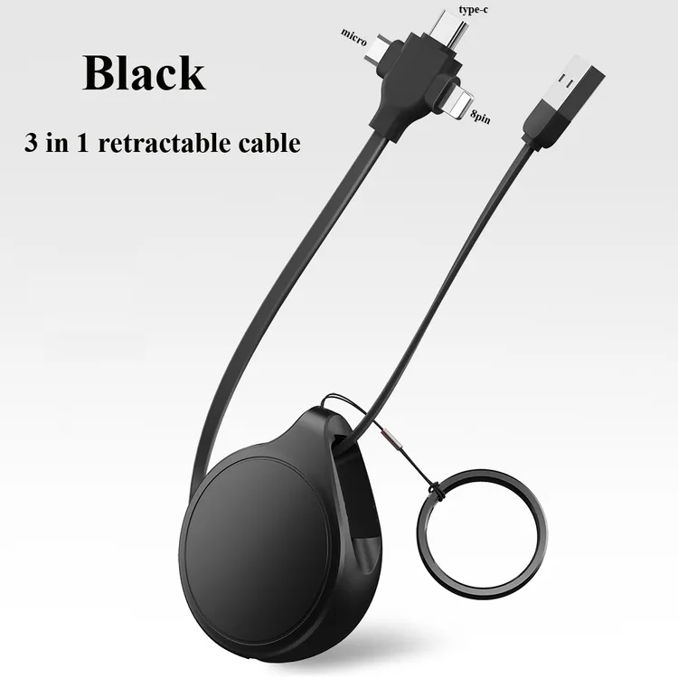 Portable Mini Usb Charger Protector 3 In 1 Tipo C Cell Phone 3in1 Long Flat Flowing Charging Cable
