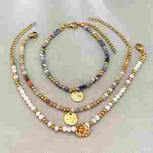 French Handmade Bohemia Style <b>Beaded</b> Small Fashion Women's Stainless Steel 18k <b>Gold</b> Color Natural Quartz Beads <b>Bracelet</b> - Product Image 4