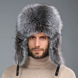 Gorro de Invierno para Hombre de Alta Calidad con Orejeras, Piel de Zorro Auténtica y Cuero, Gorro Ruso para Esquí - Product Image 3