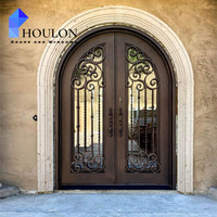 Porte d'entrée en fer Design Porte moderne en fer forgé Porte extérieure avant en fer Double porte