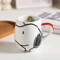 Ensemble de tasses à café en céramique personnage de dessin animé grès Jumbo Latte Cup pour bureau et maison lave-vaisselle et micro-ondes brun gris