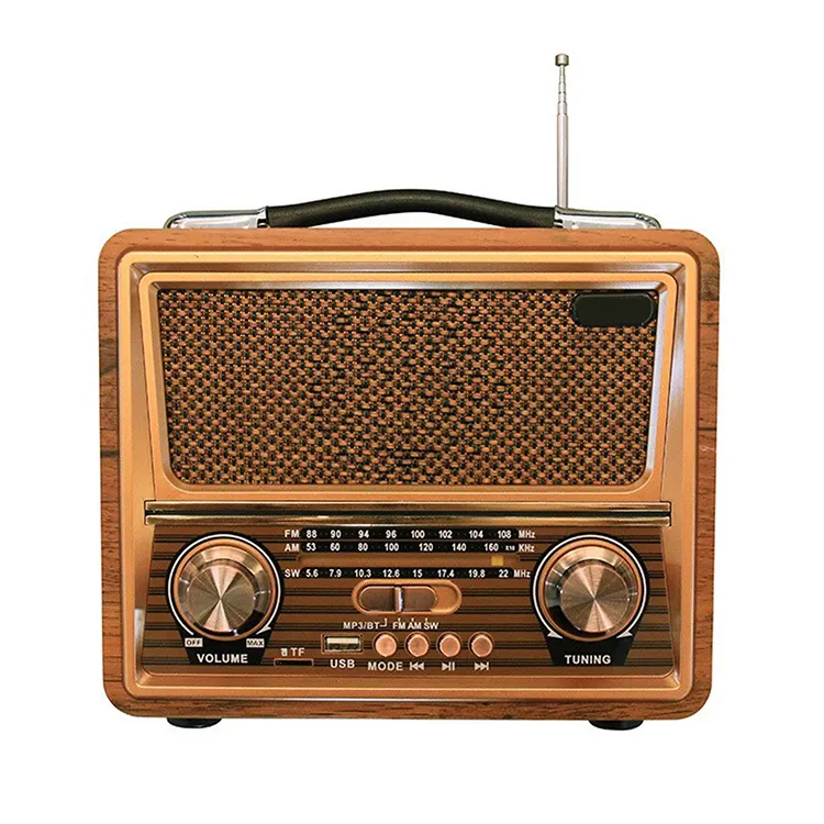 R-2055BT Retro Vintage Raiseng R-2055 Antena Portabel Kayu Antik Hi Fi Speaker Am Sw Radio Fm dengan Transformer