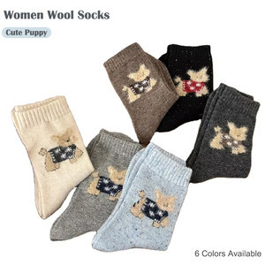 Calcetines Japoneses <span class=keywords><strong>de</strong></span> Lana con Dibujos Animados <span class=keywords><strong>de</strong></span> Cachorros, Calcetines Cálidos <span class=keywords><strong>de</strong></span> Longitud Media para Otoño e Invierno para Mujer - Product Image 1