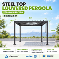 Pergola économique en aluminium 3x2x2,5m avec lames courbées en acier galvanisé de 0,7 mm, gazebo de jardin écologique pour patio et jardin