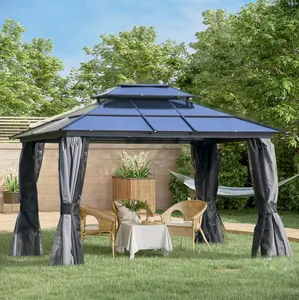 Tenda del padiglione del baldacchino del Gazebo Hardtop del doppio tetto della mobilia all'aperto con le tende per il gazebo del patio uplion