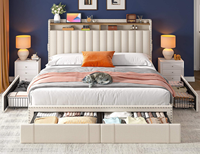 XDS Cadre de lit King Size moderne et élégant 4 tiroirs de rangement Tête de lit rembourrée tuftée Aucun ressort de boîte nécessaire Matériau en toile souple