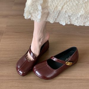 <span class=keywords><strong>Mocasines</strong></span> Retro Rojos de Una Sola Capa Antideslizantes para <span class=keywords><strong>Mujer</strong></span>, Primavera 2026, con Velcro, Estilo Mary Jane, Punta Pequeña, de Cuero, para Ir al Trabajo - Product Image 4