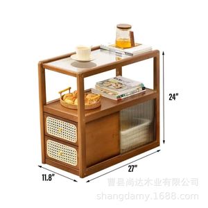 Wooden storage rack, Japanese style, for home use, <b>sofa</b> side shelf, desktop storage rack, small side cabinet for living room. - Product Image 4