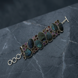 Vintage 925 Silver <b>Beaded</b> <b>Bracelets</b> Lapis Lazuli Purple Gemstones Geometric Design Classic Women's Everyday Wear Gift Jewelry - Product Image 2
