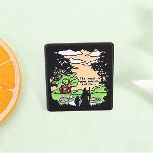 Pin Enamel Custom The Road Goes Ever On, Kutipan Tolkien LOTR, Lencana Logam Bergaya Lukisan Minyak Lanskap, Pin Kerah, Hadiah - Product Image 1