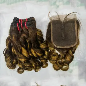 广大的工厂价格100% 生处女雷米人的头发编织12 14 16 18 20 24英寸卷发头发100% 人的头发束和闭合