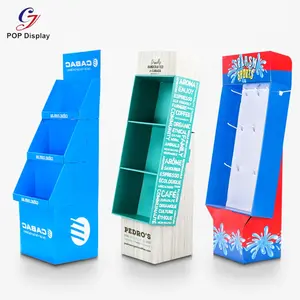 Estante de exhibición de promoción de cartón al por menor personalizado de GuangDong, estantes de torre de exhibición de suelo de papel, tienda de supermercado, tienda de dulces cosméticos