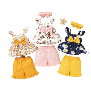 Ensemble de vêtements pour petites filles avec jupe à manches volantées à fleurs, été - Product Image 1