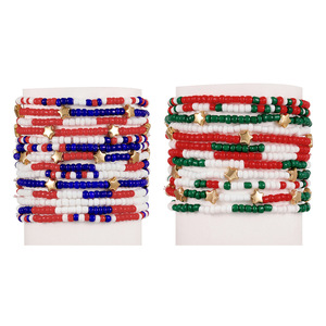 Fashion Beaded <b>Bracelets</b> <b>Red</b> White Blue Green Star Multi Layer Set Women Jewelry Polymer Clay - Product Image 1