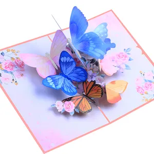 Neue Ankunft Papier Blumen korb Schmetterling Pop Up 3D Geburtstag Gruß karte für Muttertag Valentinstag mit Umschlag