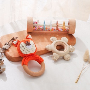 Juego de sonajero de madera para bebé, sonajero de ganchillo, juguetes para la dentición, juguetes Montessori para recién nacidos, regalo Ideal para niños y niñas - Product Image 5
