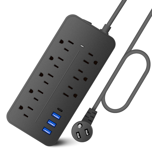 Smart Power Strip Multi Extension Cord Socket with 1.2m Cable 8 AC Outlets 4 USBs Flexible 3-Pin Copper Strip Surge Protector