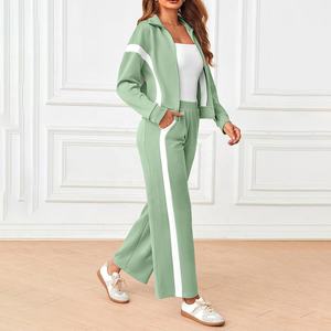 Tenues décontractées 2 pièces personnalisées pour femmes sweat-shirt zippé à jambe large pantalon de survêtement court survêtement à fermeture éclair taille S - Product Image 5