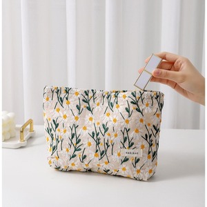 Cotton Embroidered Flower Cosmetic Bag Large Capacity <b>Makeup</b> Storage Travel <b>Case</b> With Soft Handle Eco Friendly Design - Product Image 2