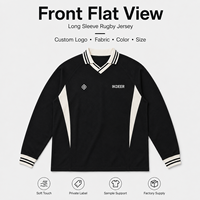 Maillot de rugby personnalisé IKDEER pour homme, manches longues, col en V, manches raglan, empiècements latéraux, col à bordure noire et blanche, fabricant de vêtements