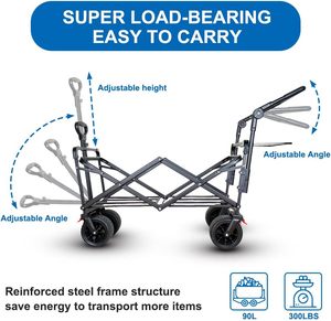 Hanak Fw02 ऑल-इलाज़ एल्यूमीनियम उपयोगिता वैगन 300lbs भारी ड्यूटी ढहने वाली गाड़ी समायोज्य ब्रेक हैंडल सीट प्लेटफॉर्म - Product Image 5