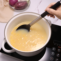 Cuillère à soupe en silicone avec long manche en acier inoxydable, résistante au lave-vaisselle, ustensile de cuisine antiadhésif pour soupe et agitation