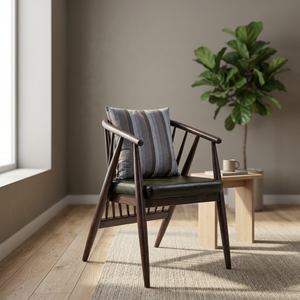 Solid Wood <b>Armchair</b> Upholstered Seat <b>Dining</b> Chair Tapered Legs Open Spindle Back Modern Home Furniture - Product Image 2