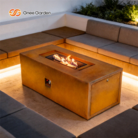 Table de foyer rectangulaire d'extérieur en acier Corten avec chauffage au propane, finition rouillée naturelle, écologique