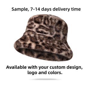 Topi Bucket Desain Khusus Musim Dingin, Desain Khusus, Bahan Plush Tebal Hangat Motif Leopard untuk Santai di Luar Ruangan dan Perjalanan - Product Image 5