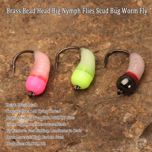 Brass Bead Head <span class=keywords><strong>Big</strong></span> Nymph Flies Scud <span class=keywords><strong>Bug</strong></span> Ice câu cá Worm Fly caddis ấu trùng côn trùng mồi cá hồi bluegill Mồi Câu Cá - Product Image 2