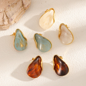 ต่างหูเรซิ่นทรงหยดน้ำ ดีไซน์เรขาคณิตแบบไม่สมมาตร ตัวเรือนสแตนเลสสตีล สำหรับผู้หญิง แฟชั่นเครื่องประดับสำหรับงานปาร์ตี้ - Product Image 2