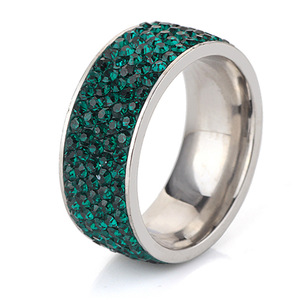 Women's 8mm Pave Setting Stainless Steel <b>Ring</b> With Pink <b>Crystals</b> Fashion Jewelry Gift - Product Image 2