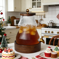 Distributeur de boissons en verre soufflé à la main 3185 ml avec couvercle en bambou, robinet en métal, base en bois, logo personnalisé, serveur de boissons pour les fêtes à domicile