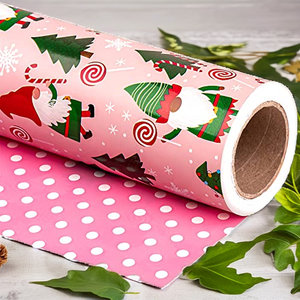 Custom Pink Christmas Gift <b>Wrap</b> <b>Paper</b> <b>Roll</b> with Santa and Tree Pattern Double Side Coated Craft <b>Paper</b> for Festivals - Product Image 2