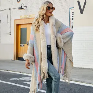 Fabricants Automne Hiver Chaud Manches Longues Tricoté Cape Col Laine Cape Poncho Tassel Cape