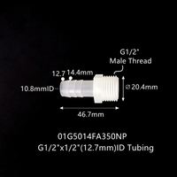 Sambungan Selang Plastik PP 7.9mm G1/2" Elbow Threading In-Line, Konektor Ulir, hingga 100Psi, Bersertifikasi RoHS
