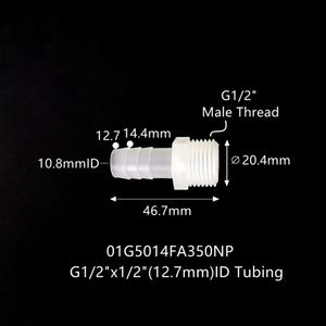 Raccords cannelés pour tuyaux en plastique G1/2 "à filetage mâle en ligne 7.9mm Connecteur fileté - Product Image 3