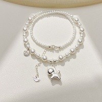 Collier de perles simulées de tailles variées avec pendentif cheval de Troie en argent, bijoux tendance pour femme, vente en gros